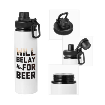 Will Belay For Beer, Metal water bottle with safety cap, aluminum 850ml