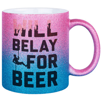 Will Belay For Beer, Κούπα Χρυσή/Μπλε Glitter, κεραμική, 330ml