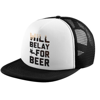 Will Belay For Beer, Καπέλο Ενηλίκων Soft Trucker με Δίχτυ Black/White (POLYESTER, ΕΝΗΛΙΚΩΝ, UNISEX, ONE SIZE)