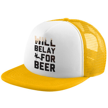 Will Belay For Beer, Καπέλο Ενηλίκων Soft Trucker με Δίχτυ Κίτρινο/White (POLYESTER, ΕΝΗΛΙΚΩΝ, UNISEX, ONE SIZE)