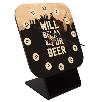 Will Belay For Beer, Quartz Table clock in natural wood (10cm)