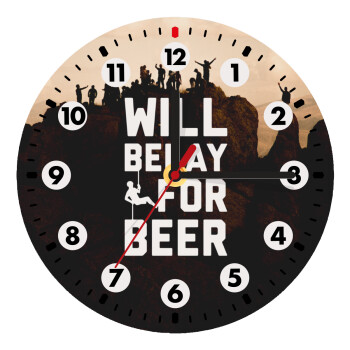 Will Belay For Beer, Wooden wall clock (20cm)