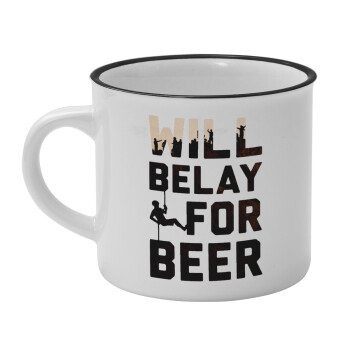 Will Belay For Beer, Κούπα κεραμική vintage Λευκή/Μαύρη 230ml