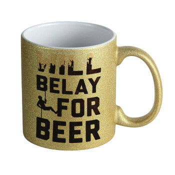 Will Belay For Beer, Κούπα Χρυσή Glitter που γυαλίζει, κεραμική, 330ml