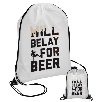 Will Belay For Beer, Τσάντα πουγκί με μαύρα κορδόνια (1 τεμάχιο)