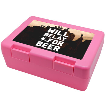 Will Belay For Beer, Children's cookie container PINK 185x128x65mm (BPA free plastic)