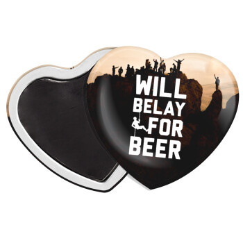 Will Belay For Beer, Μαγνητάκι καρδιά (57x52mm)