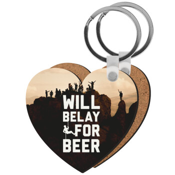 Will Belay For Beer, Μπρελόκ Ξύλινο καρδιά MDF