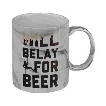Will Belay For Beer, Κούπα κεραμική, marble style (μάρμαρο), 330ml