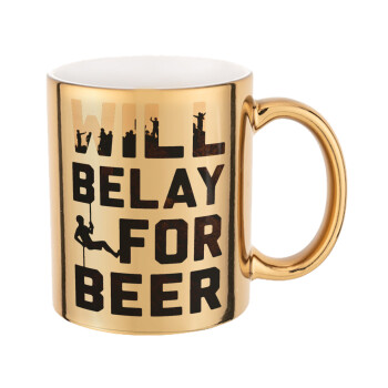 Will Belay For Beer, Κούπα κεραμική, χρυσή καθρέπτης, 330ml