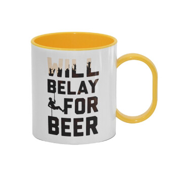 Will Belay For Beer, Κούπα (πλαστική) (BPA-FREE) Polymer Κίτρινη για παιδιά, 330ml