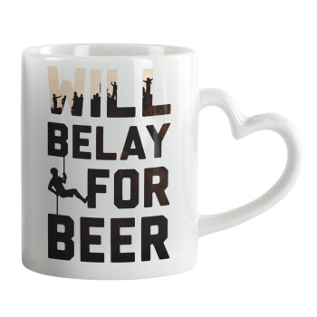 Will Belay For Beer, Mug heart handle, ceramic, 330ml