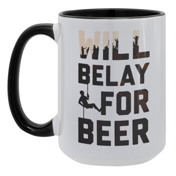 Will Belay For Beer, Κούπα Mega 15oz, κεραμική Μαύρη, 450ml