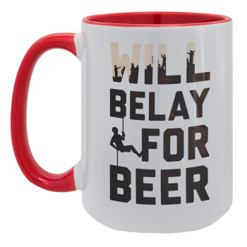 Will Belay For Beer, Κούπα Mega 15oz, κεραμική Κόκκινη, 450ml