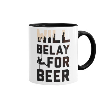 Will Belay For Beer, Κούπα χρωματιστή μαύρη, κεραμική, 330ml