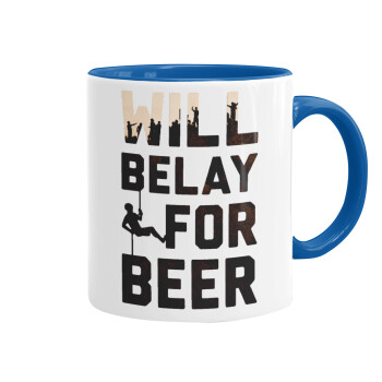 Will Belay For Beer, Mug colored blue, ceramic, 330ml