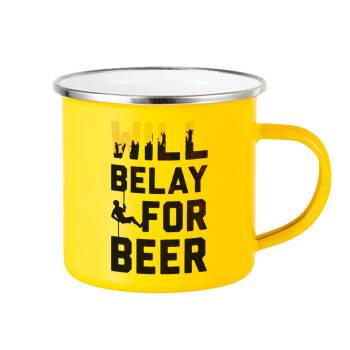 Will Belay For Beer, Κούπα Μεταλλική εμαγιέ Κίτρινη 360ml