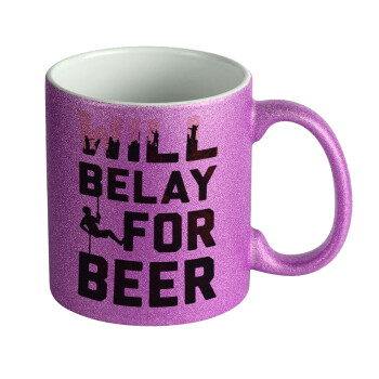 Will Belay For Beer, Κούπα Μωβ Glitter που γυαλίζει, κεραμική, 330ml