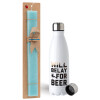 Easter Set, metallic stainless steel water bottle (750ml) & aromatic flat Easter candle (30cm) (TURQUOISE)
