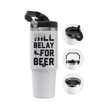 Will Belay For Beer, 30oz stainless Steel Tumbler with Handle