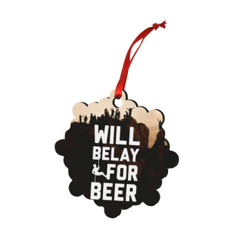 Will Belay For Beer, Χριστουγεννιάτικο στολίδι snowflake ξύλινο 7.5cm
