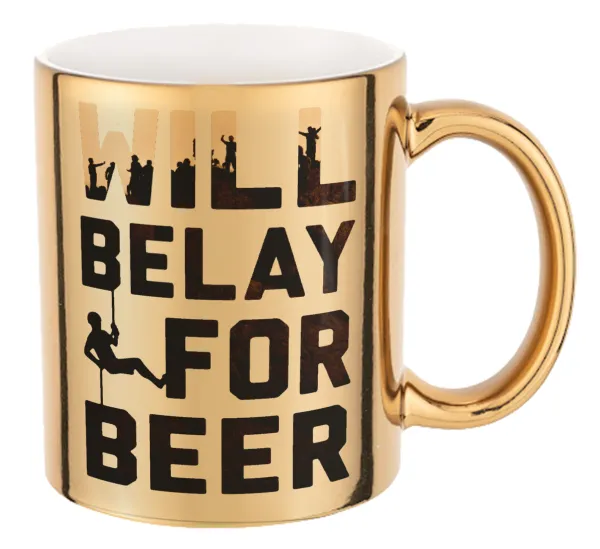 Will Belay For Beer — Mug ceramic, gold mirror, 330ml