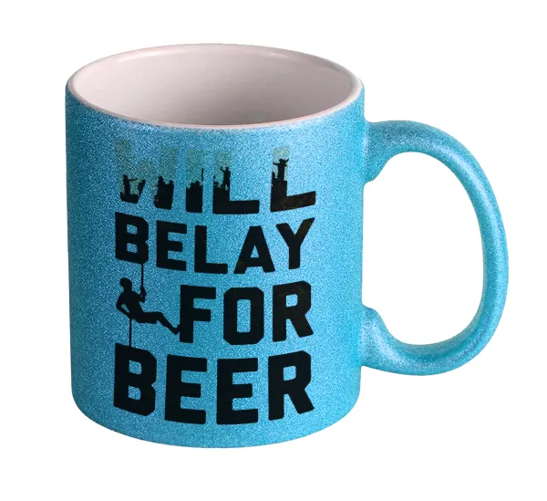 Will Belay For Beer — Κούπα Σιέλ Glitter που γυαλίζει, κεραμική, 330ml