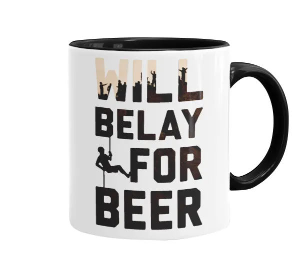 Will Belay For Beer — Κούπα χρωματιστή μαύρη, κεραμική, 330ml