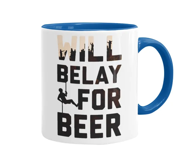 Will Belay For Beer — Κούπα χρωματιστή μπλε, κεραμική, 330ml