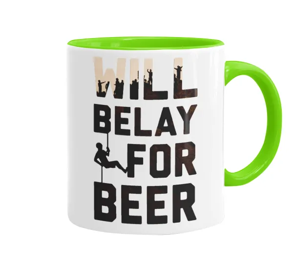 Will Belay For Beer — Κούπα χρωματιστή βεραμάν, κεραμική, 330ml