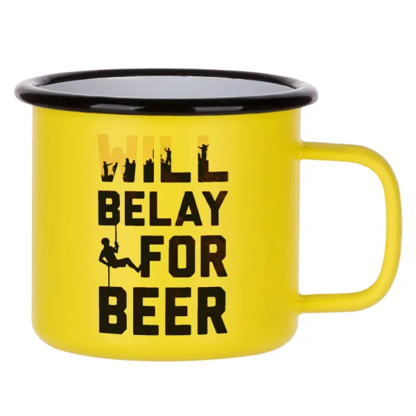 Will Belay For Beer — Κούπα Μεταλλική εμαγιέ ΜΑΤ Κίτρινη 360ml