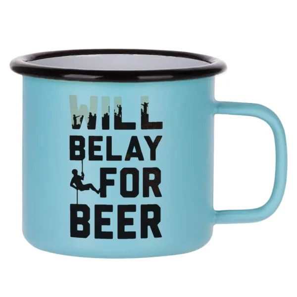 Will Belay For Beer — Κούπα Μεταλλική εμαγιέ ΜΑΤ σιέλ 360ml