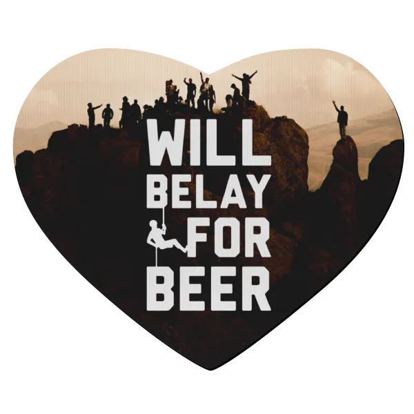 Will Belay For Beer — Mousepad καρδιά 23x20cm