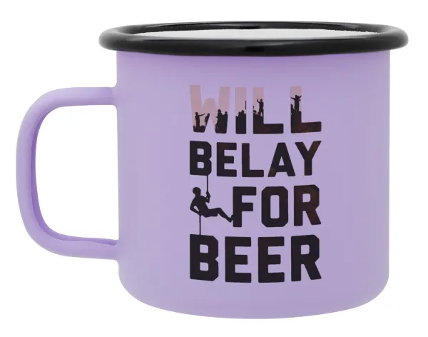 Will Belay For Beer — Κούπα Μεταλλική εμαγιέ ΜΑΤ Light Pastel Purple 360ml
