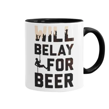 Will Belay For Beer, Κούπα χρωματιστή μαύρη, κεραμική, 330ml