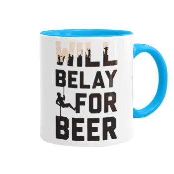Will Belay For Beer, Mug colored light blue, ceramic, 330ml