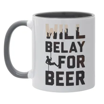 Will Belay For Beer, Mug colored grey, ceramic, 330ml