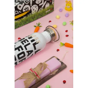 Will Belay For Beer, Easter Set, SS Metallic water bottle (620ml, stainless steel) & scented flat Easter candle (30cm) (PINK)