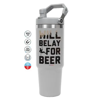 Will Belay For Beer, ΓΚΡΙ χρώματος Θερμός Ανοξείδωτο 890ml (30oz) με χερούλι