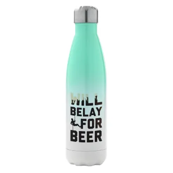 Will Belay For Beer, Metal mug thermos Green/White (Stainless steel), double wall, 500ml