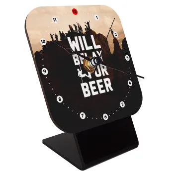 Will Belay For Beer, Quartz Wooden table clock with hands (10cm)