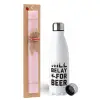 Easter Set, metallic stainless steel water bottle (750ml) & scented flat Easter candle (30cm) (PINK)