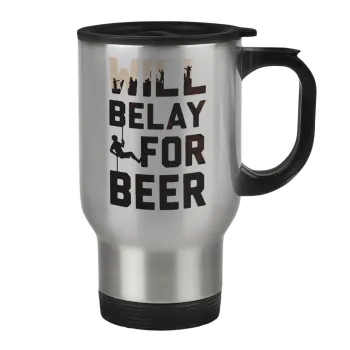 Will Belay For Beer, Κούπα ταξιδιού ανοξείδωτη με καπάκι, διπλού τοιχώματος (θερμό) 450ml