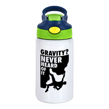 Gravity? Never heard of that!, Παιδικό παγούρι θερμό, ανοξείδωτο, με καλαμάκι ασφαλείας, πράσινο/μπλε (350ml)