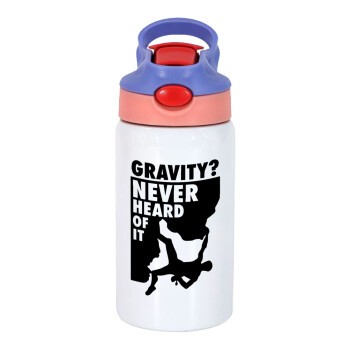 Gravity? Never heard of that!, Children's hot water bottle, stainless steel, with safety straw, pink/purple (350ml)