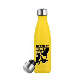 Gravity? Never heard of that!, Μεταλλικό παγούρι θερμός Κίτρινος (Stainless steel), διπλού τοιχώματος, 500ml