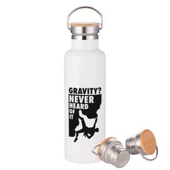 Gravity? Never heard of that!, Stainless steel White with wooden lid (bamboo), double wall, 750ml