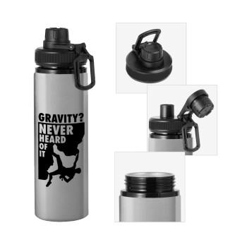 Gravity? Never heard of that!, Metallic water bottle with safety cap, 850ml aluminum