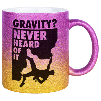 Gravity? Never heard of that!, Κούπα Χρυσή/Ροζ Glitter, κεραμική, 330ml