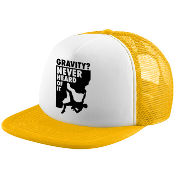 Gravity? Never heard of that!, Καπέλο παιδικό Soft Trucker με Δίχτυ ΚΙΤΡΙΝΟ/ΛΕΥΚΟ (POLYESTER, ΠΑΙΔΙΚΟ, ONE SIZE)